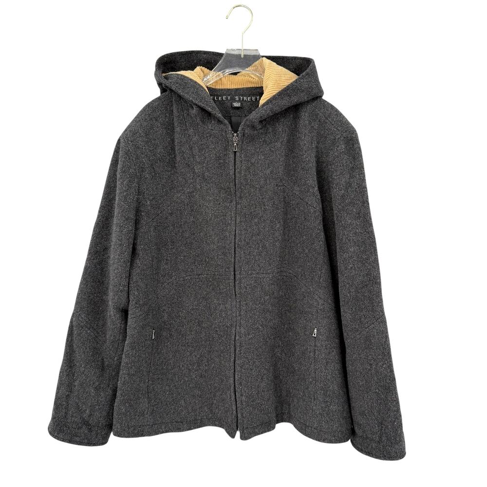 Fleet Street Dark Gray 100% Wool Hooded Corduroy Lined Full Zipper Warm Coat